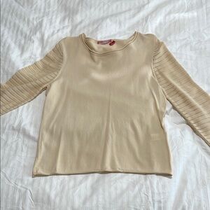 Anne Klein Cream Fitted Ribbed Blouse